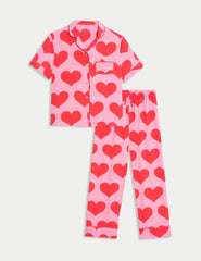 M&S Satin Heart Print Pyjamas (3-16 Yrs) - Honesty Sales