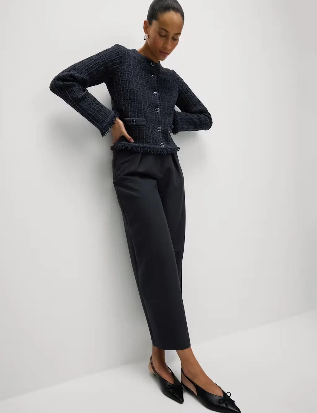 Marks and Spencer Cotton Rich Knitted Crew Neck Fringe Cardigan - Honesty Sales