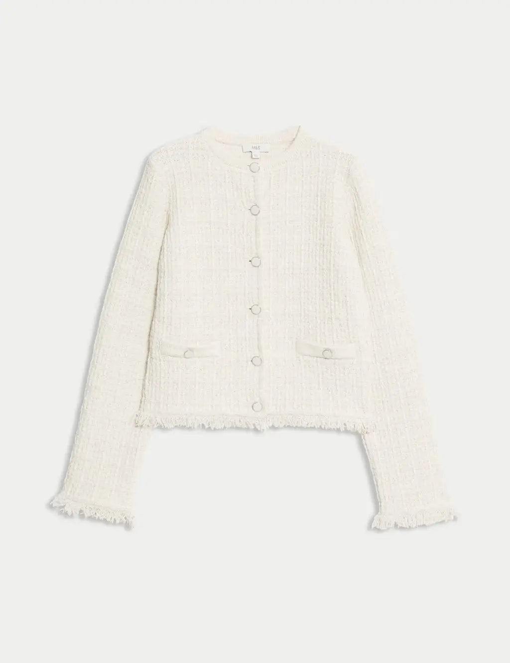 Marks and Spencer Cotton Rich Knitted Crew Neck Fringe Cardigan - Honesty Sales
