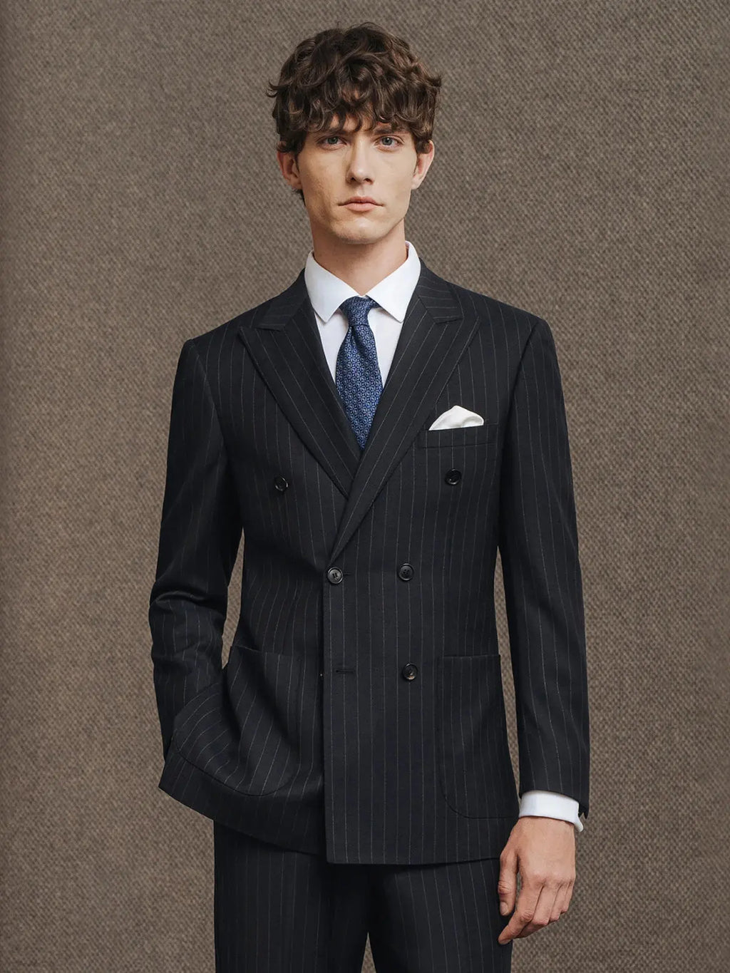 Men’s 100% Wool Blue Striped Double-Breasted Suit – Premium Wedding & Business Formal Wear  Honesty Sales U.K