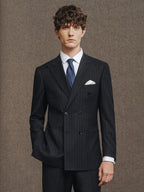 Men’s 100% Wool Blue Striped Double-Breasted Suit – Premium Wedding & Business Formal Wear  Honesty Sales U.K