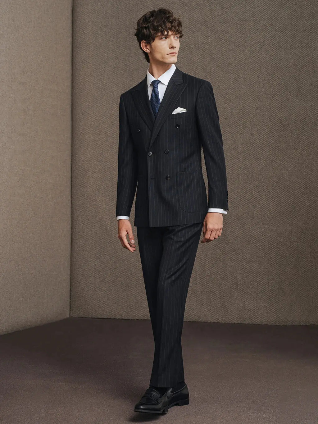 Men’s 100% Wool Blue Striped Double-Breasted Suit – Premium Wedding & Business Formal Wear  Honesty Sales U.K