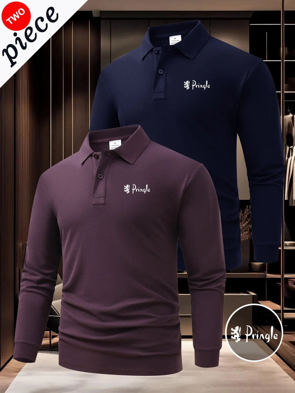 Men’s 2-Pack Long Sleeve Polo Shirts – Button Collar Logo Business Casual Tops  Honesty Sales U.K