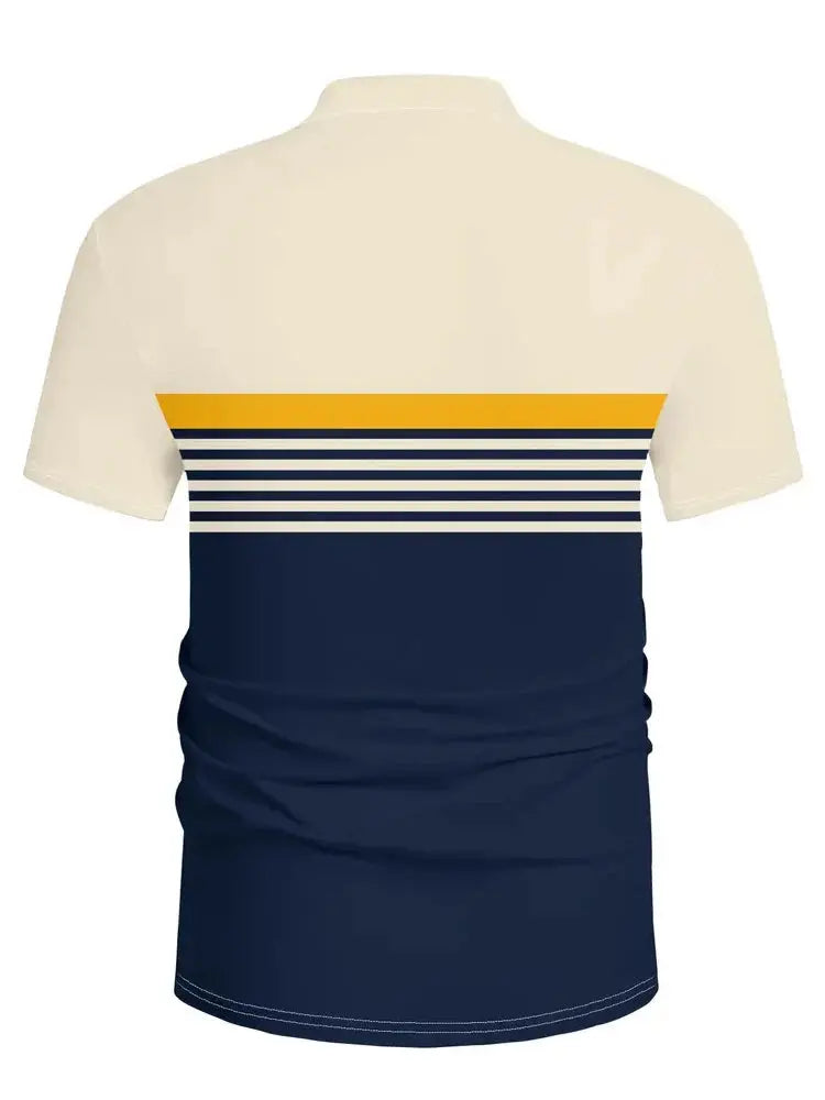 Men's 3D Horse Print Polo Shirt – Short Sleeve Striped Color Block Golf Shirt, Casual Sporty Summer Top  Honesty Sales U.K