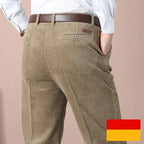 Men's Autumn Corduroy Pants - Straight Fit Flat-Front Casual Chinos - Black Dropshipman
