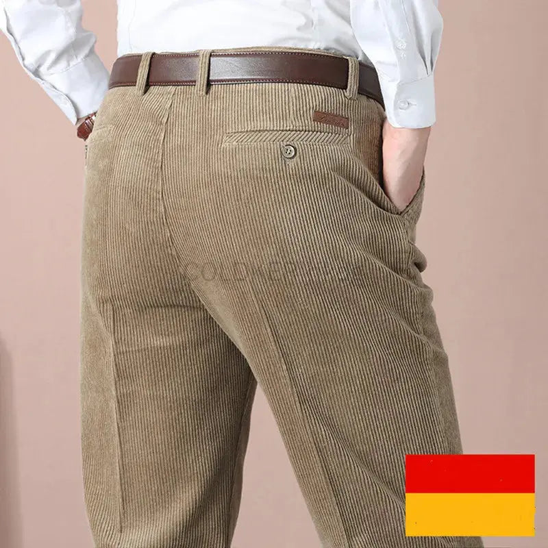 Men's Autumn Corduroy Pants - Straight Fit Flat-Front Casual Chinos - Black Dropshipman Main image