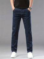 Men’s Business Casual Stretch Jeans – Straight-Leg Denim (Dark Blue)  Honesty Sales U.K