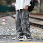 Men’s Chinese-Style Hanfu Cargo Pants – Elastic Waist, Buckle Design, Japanese Casual Hallen Trousers  Honesty Sales U.K