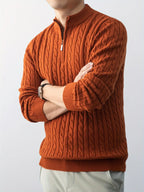 Men’s Chunky Cable Knit Quarter-Zip Sweater – Stand Collar Winter Pullover  Honesty Sales U.K