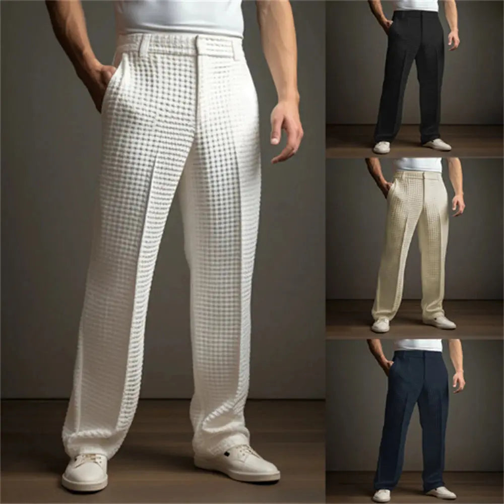 Men’s Cotton Blend Waffle Trousers – Straight Business Casual Pants  Honesty Sales U.K Hauptbild