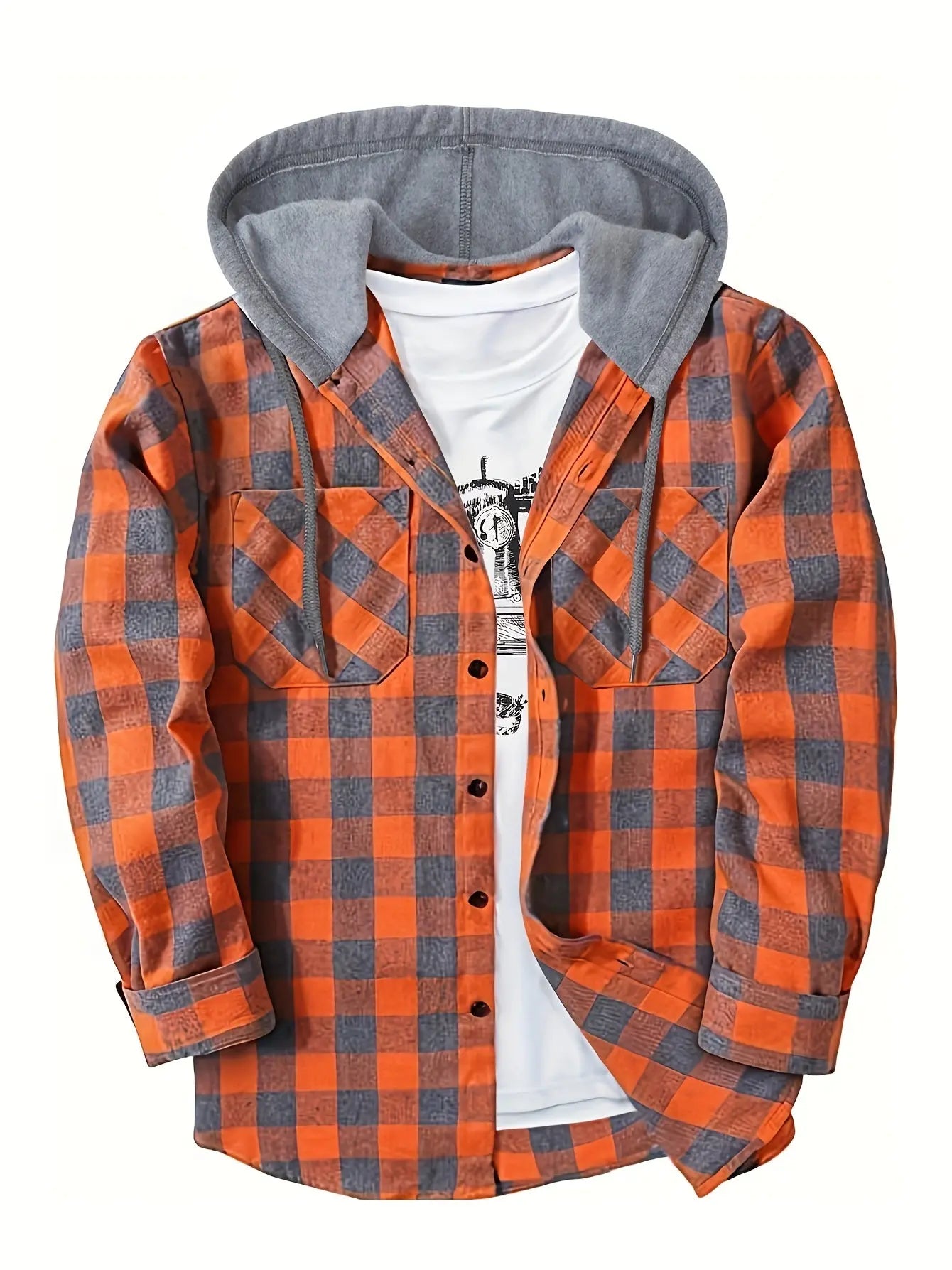 Men's Fashion Hooded Plaid Trendy Shirt Hooded Plaid Sweatshirt  Honesty Sales U.K Main image