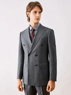 Men’s Grey Stripe Double-Breasted 3-Piece Suit – 19% Wool, Wedding, Business & Office Wear  Honesty Sales U.K
