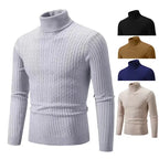 Men’s High Neck Knit Sweater – Warm Solid Color Pullover  Honesty Sales U.K