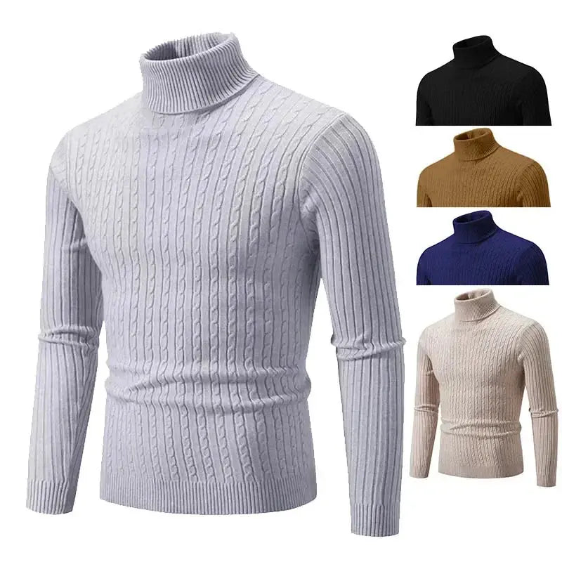 Men’s High Neck Knit Sweater – Warm Solid Color Pullover  Honesty Sales U.K Hauptbild