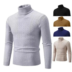 Men’s High Neck Knit Sweater – Warm Solid Color Pullover  Honesty Sales U.K