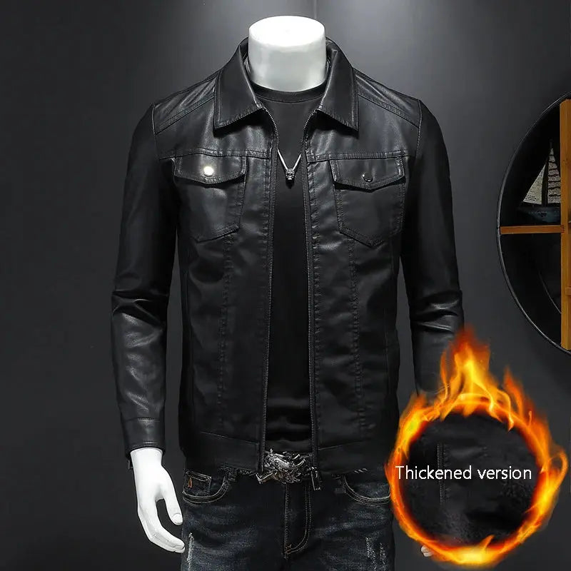 Men’s Lapel Leather Jacket – Autumn/Winter Slim Fit Motorcycle Coat Zweitbild