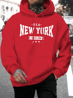 Men’s Letter Print Hoodie – New York Since 1986, Casual Long-Sleeve Sweatshirt  Honesty Sales U.K
