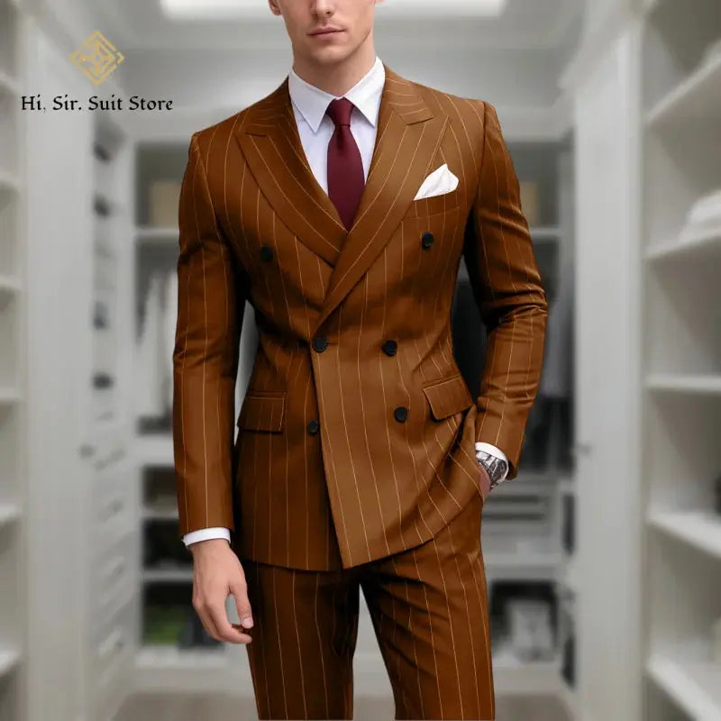 Men’s Plus Size Blue Striped Double-Breasted Suit – 2-Piece Blazer Set (European & American Style)  Honesty Sales U.K