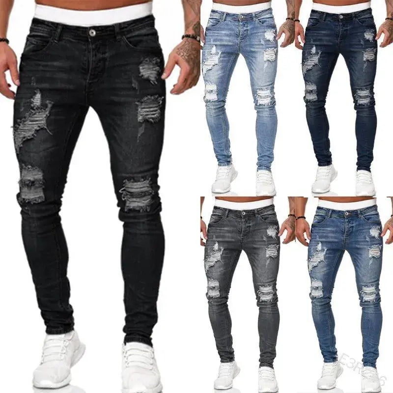 Men’s Ripped Skinny Jeans – Vintage Wash Slim-Fit Denim Pants  Honesty Sales U.K Main image