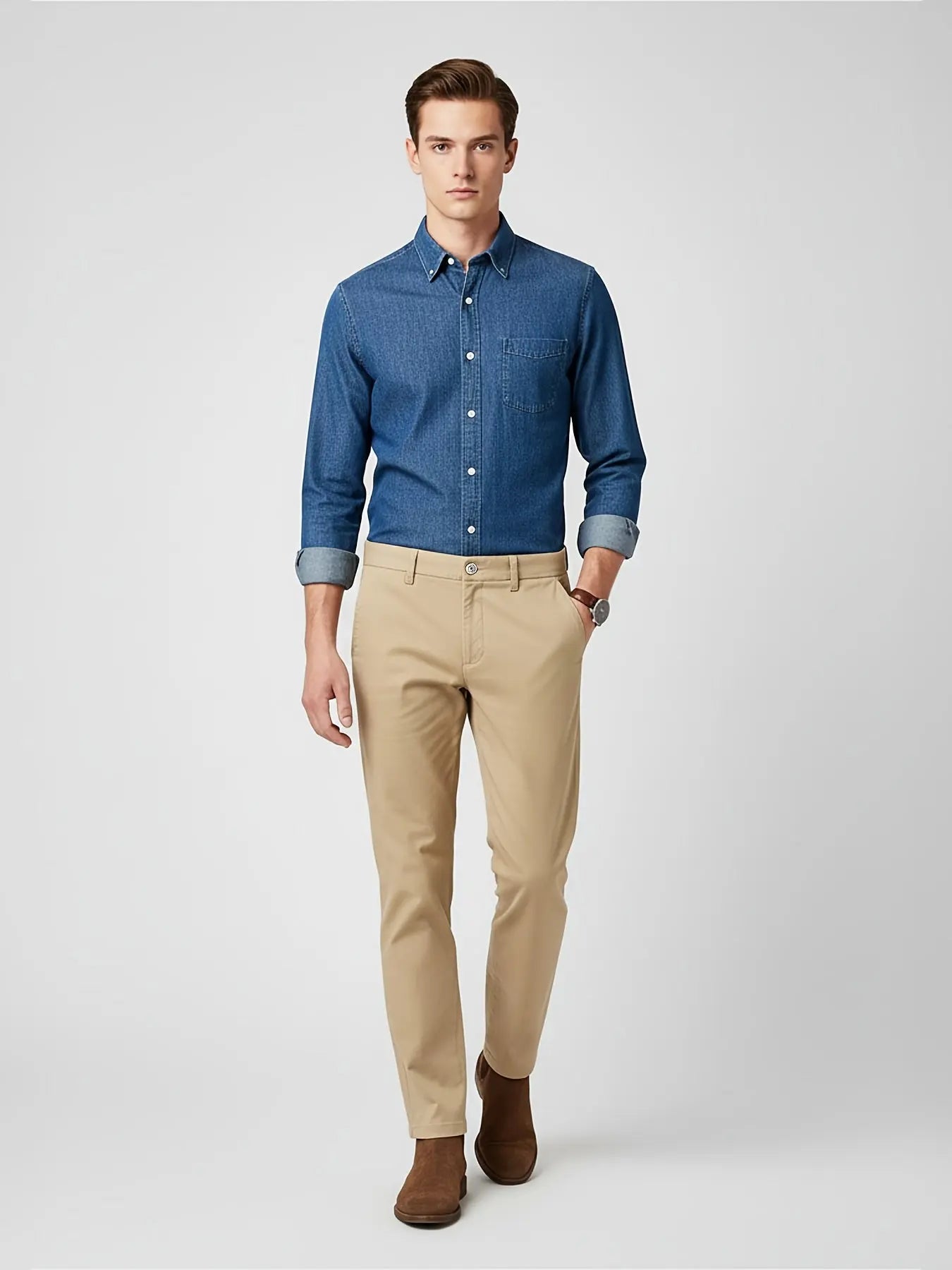 Men’s Slim-Fit Chino Pants – Mid-Rise, Stretch Twill, All-Season Casual & Business Trousers Zweitbild