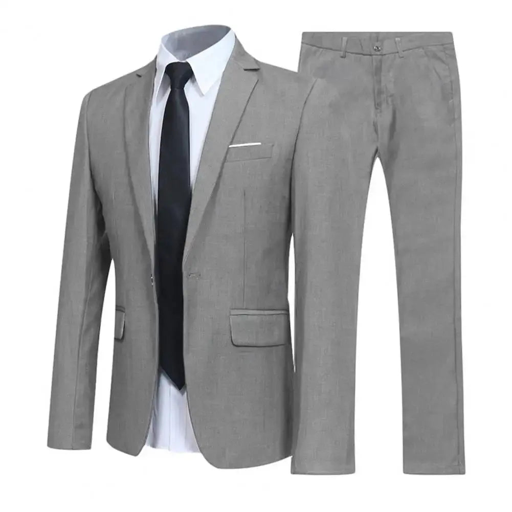 Men’s Slim Fit Solid Color Business Suit – 2-Piece Wedding & Office Set (Jacket & Trousers) Zweitbild