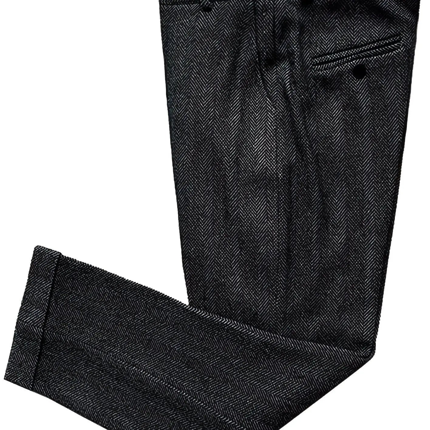 Men’s Vintage Herringbone Tweed Dress Trousers – Wide-Leg Winter Pants Zweitbild