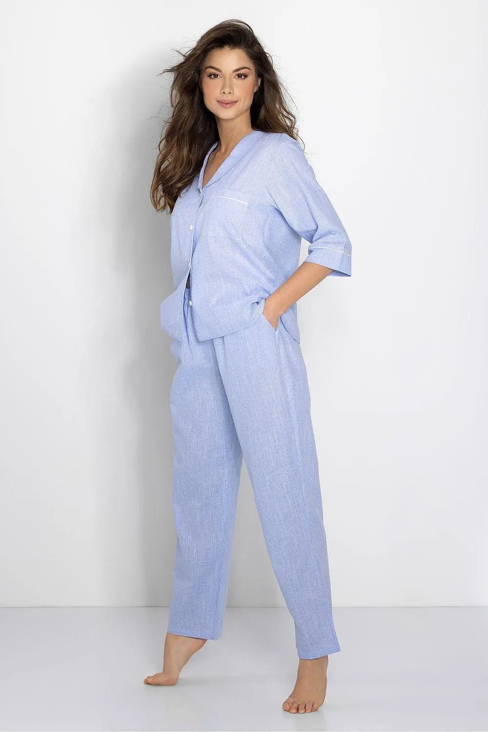 Momenti Per Me airy fabric long pants and shirt womens pajamas Image secondaire du produit