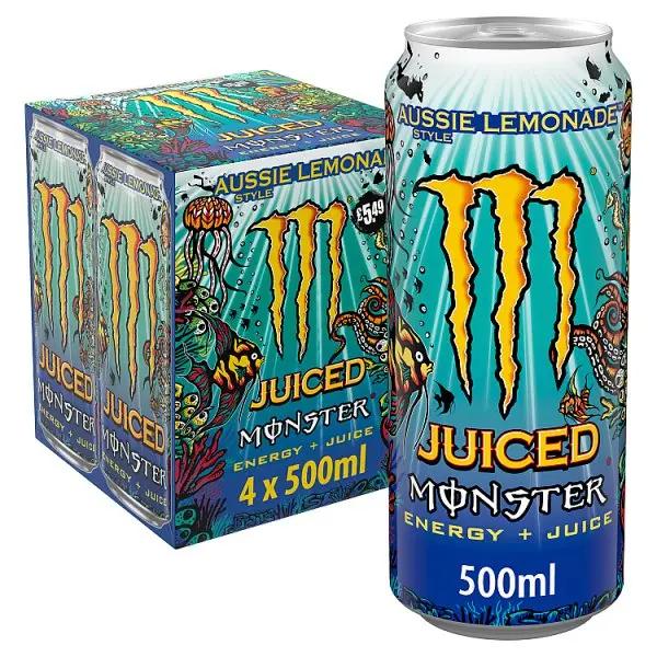 Monster Energy Drink Aussie Style Lemonade 4 x 500ml (Case of 6) - Honesty Sales