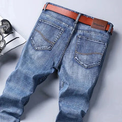 New Spring Autumn Men Classic Jeans Business Fashion Straight Regular Blue Stretch Denim Trousers Men's Smart Jeans Dropshipman