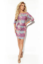 Numoco Sporty dress with 3/4 sleeves and pockets Dress in pink and blue mandala fabric - Honesty Sales