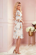 Numoco beige color shirred flared dress - Honesty Sales