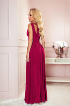 Numoco justine maxi long gown with neckline, leg slit and back tie - Honesty Sales
