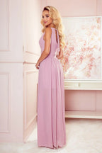 Numoco justine maxi long gown with neckline, leg slit and back tie - Honesty Sales
