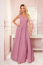 Numoco justine maxi long gown with neckline, leg slit and back tie - Honesty Sales