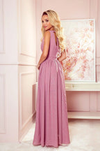 Numoco justine maxi long gown with neckline, leg slit and back tie - Honesty Sales