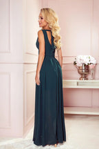 Numoco justine maxi long gown with neckline, leg slit and back tie - Honesty Sales