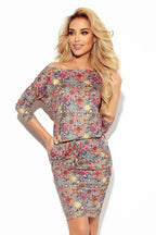 Numoco sporty daydress with 3/4 sleeves and pockets made of fabric with colorful circles - Honesty Sales