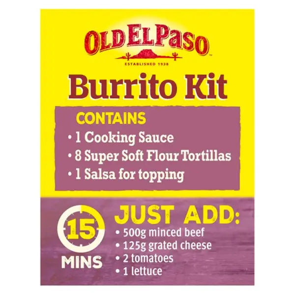 Old El Paso Burrito Kit Bean & Chilli Mild 620g (Case of 6)  Honesty Sales U.K