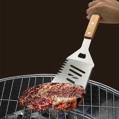 Outdoor BBQ Tool Set – Stainless Steel Grill Accessories with Wooden Handle Fork, Shovel, Clip & Cloth Bag for Camping Barbecue  Honesty Sales U.K