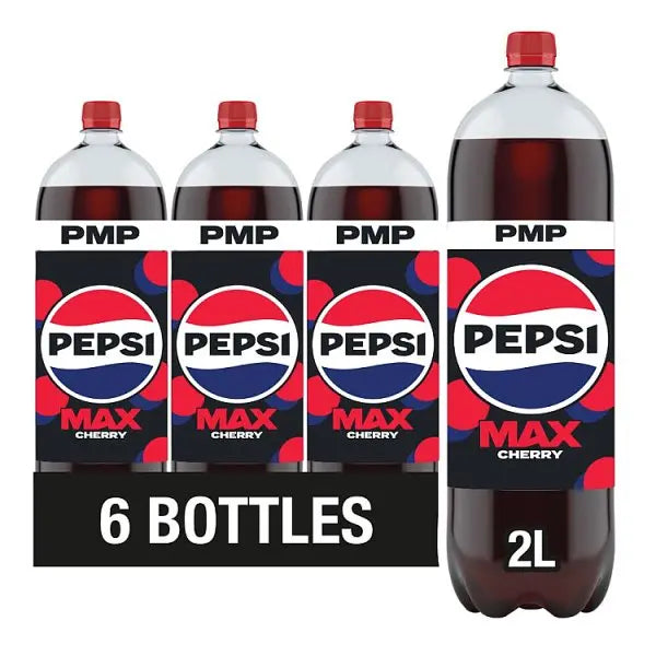 Pepsi Max Cherry No Sugar Cola Bottle PMP 2L (Case of 6)  Honesty Sales U.K