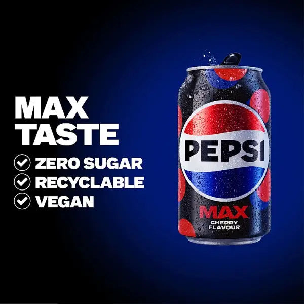 Pepsi Max Cherry No Sugar Cola Cans PMP 6 x 330ml (Case of 4)  Honesty Sales U.K