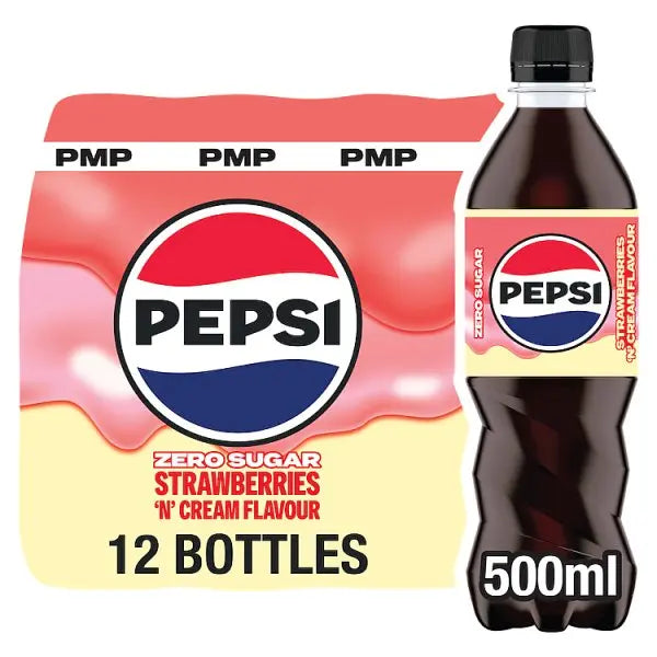Pepsi Strawberries 'N' Cream Flavour PMP Bottles 12 x 500ml (Case of 12)  Honesty Sales U.K
