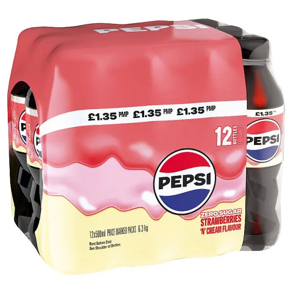 Pepsi Strawberries 'N' Cream Flavour PMP Bottles 12 x 500ml (Case of 12)  Honesty Sales U.K