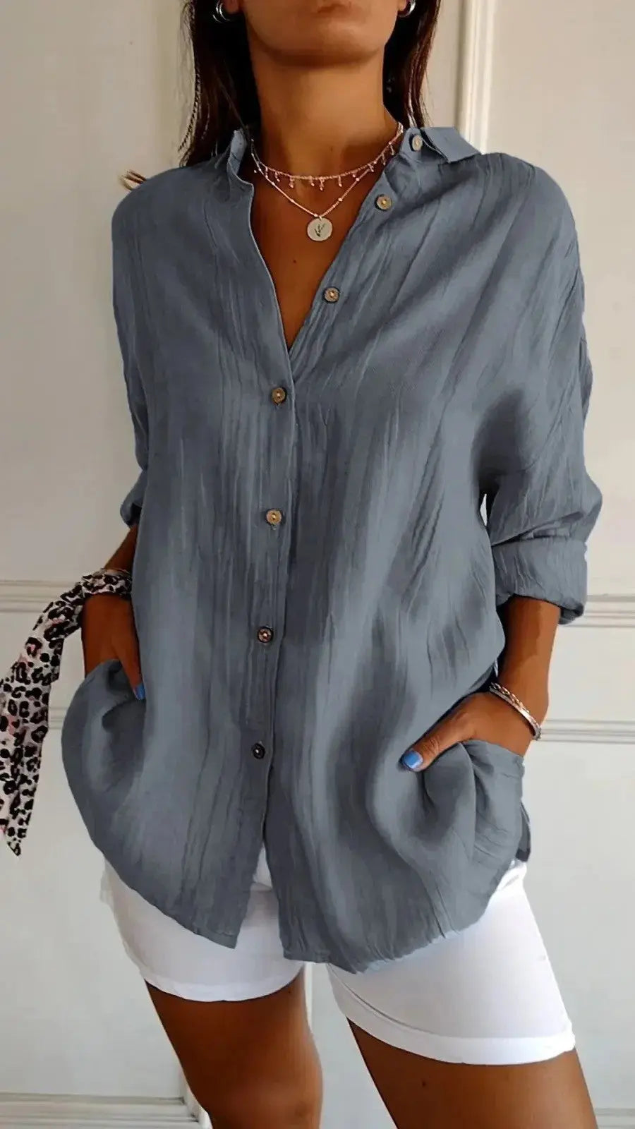Popular Spring And Summer New Women's Loose Open Button Shirt Solid Color Top Secondary image