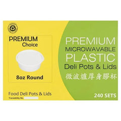 Premium Choice 240 Premium Microwavable Plastic Deli Pots & Lids Sets Round 8oz - Honesty Sales