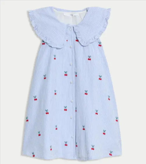 Pure Cotton Cherry Embroidered Dress (2-8 Yrs) Secondary image