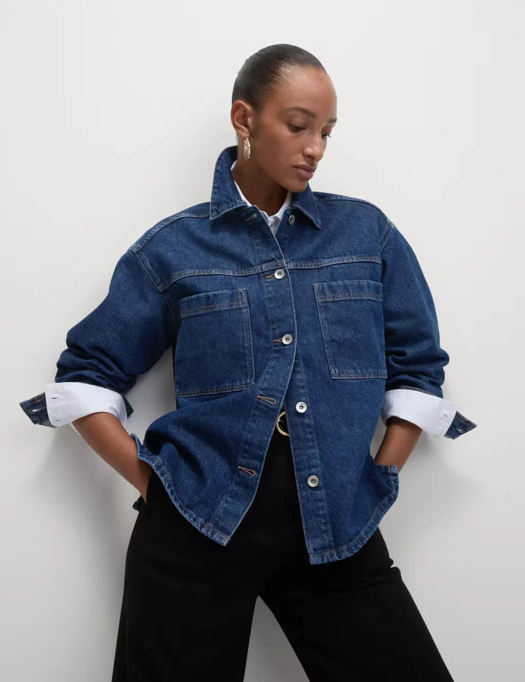 Pure Cotton Denim Relaxed Shacket Honesty Sales