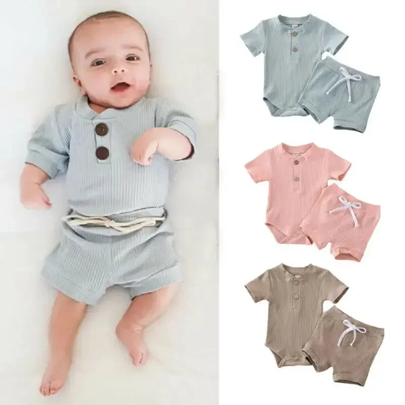 Pydcoco US Stock 0-24M 2PCS Kid Baby Clothes Set Short Sleeve Bodysuit Shorts Outfits Summer Set Honesty Sales U.K Main image