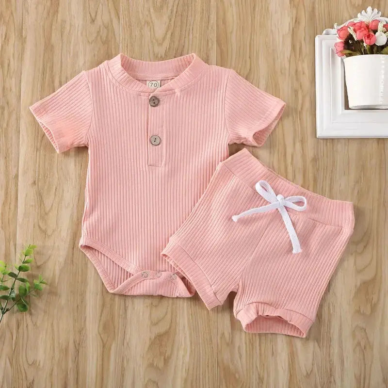 Pydcoco US Stock 0-24M 2PCS Kid Baby Clothes Set Short Sleeve Bodysuit Shorts Outfits Summer Set Honesty Sales U.K
