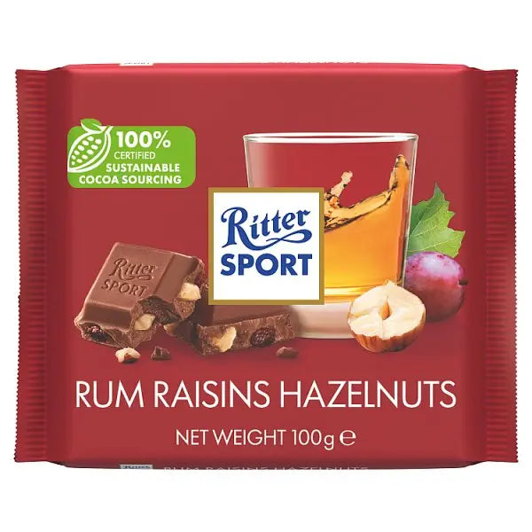 Ritter Sport Rum Raisins Hazelnuts 100g (Case of 12)  Honesty Sales U.K